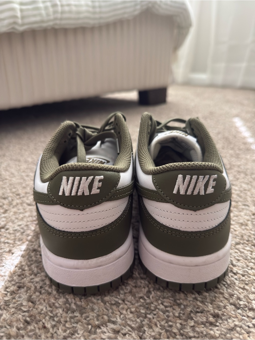 Nike Dunk Low Woman’s White and Olive Green Sneakers - Picture 3 of 8